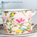 Design de fleurs Jolie motif Vente chaude Tasse de Chine osseuse fine, assiettes chinoises de thé et soucoupes